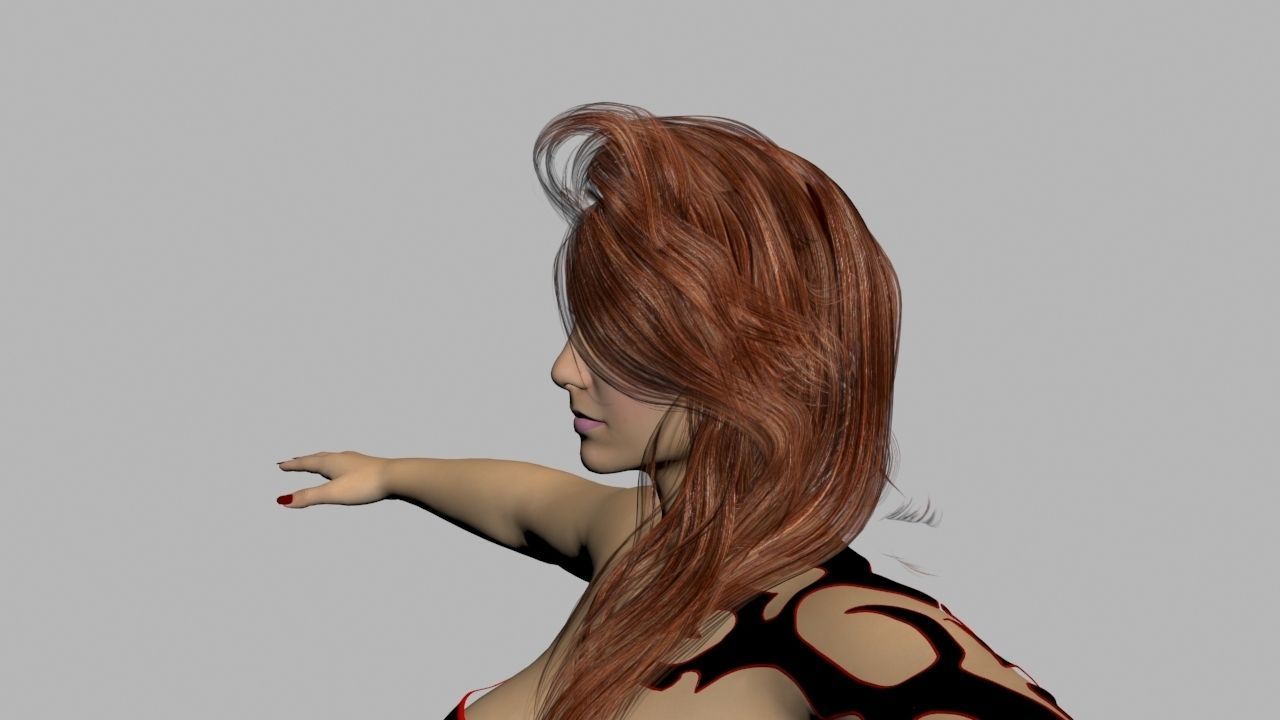 Redhead in Black Dress Rigged High Quality 3D model_5