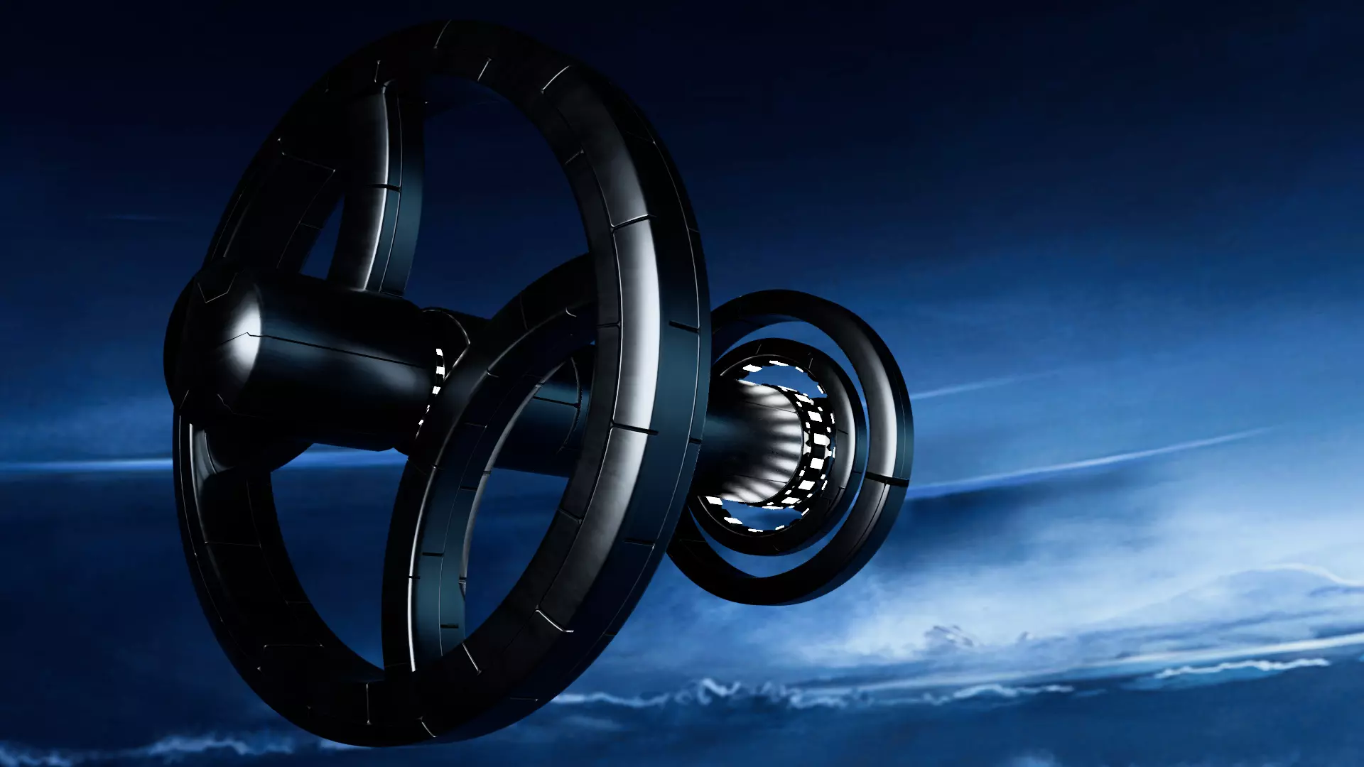 SPACESHIP futuristic wheel in sky Low-poly 3D model_0