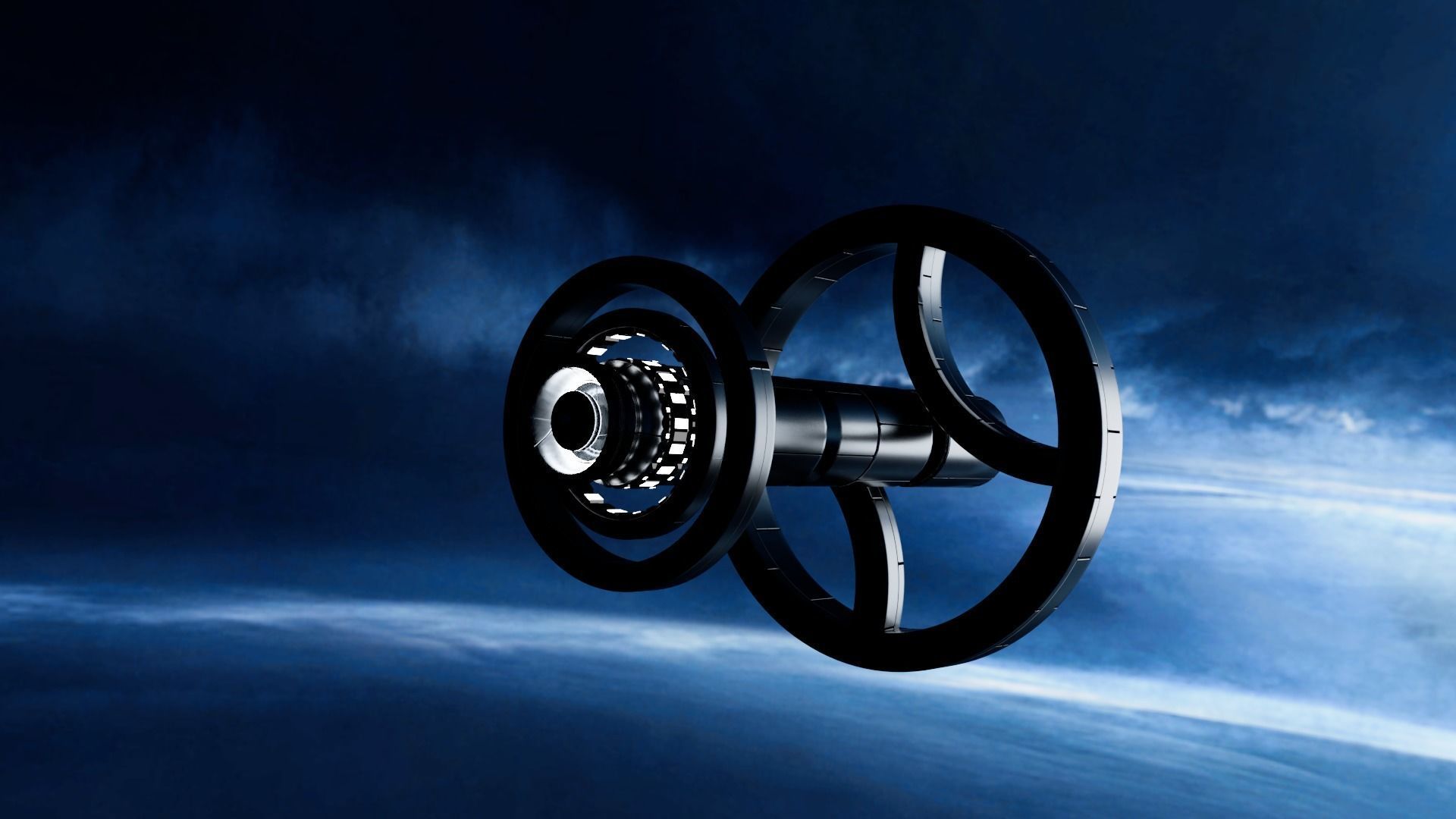 SPACESHIP futuristic wheel in sky Low-poly 3D model_2