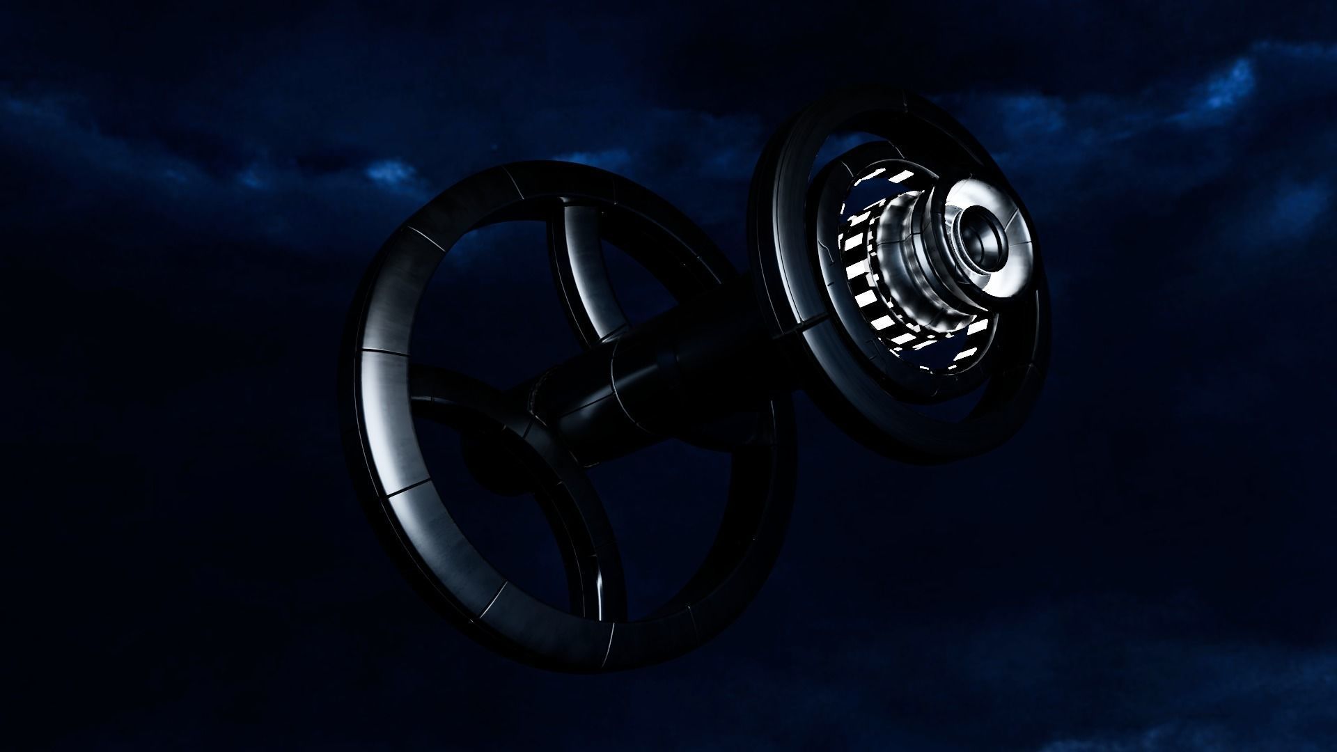 SPACESHIP futuristic wheel in sky Low-poly 3D model_1