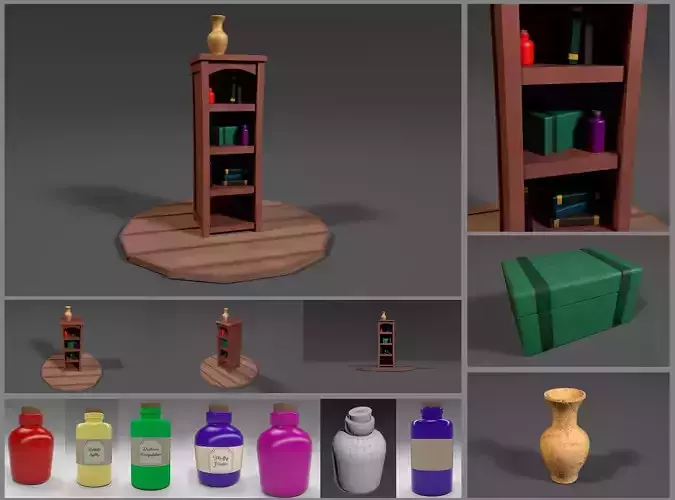 Stylized Alchemists Bookshelf Low-poly 3D model
