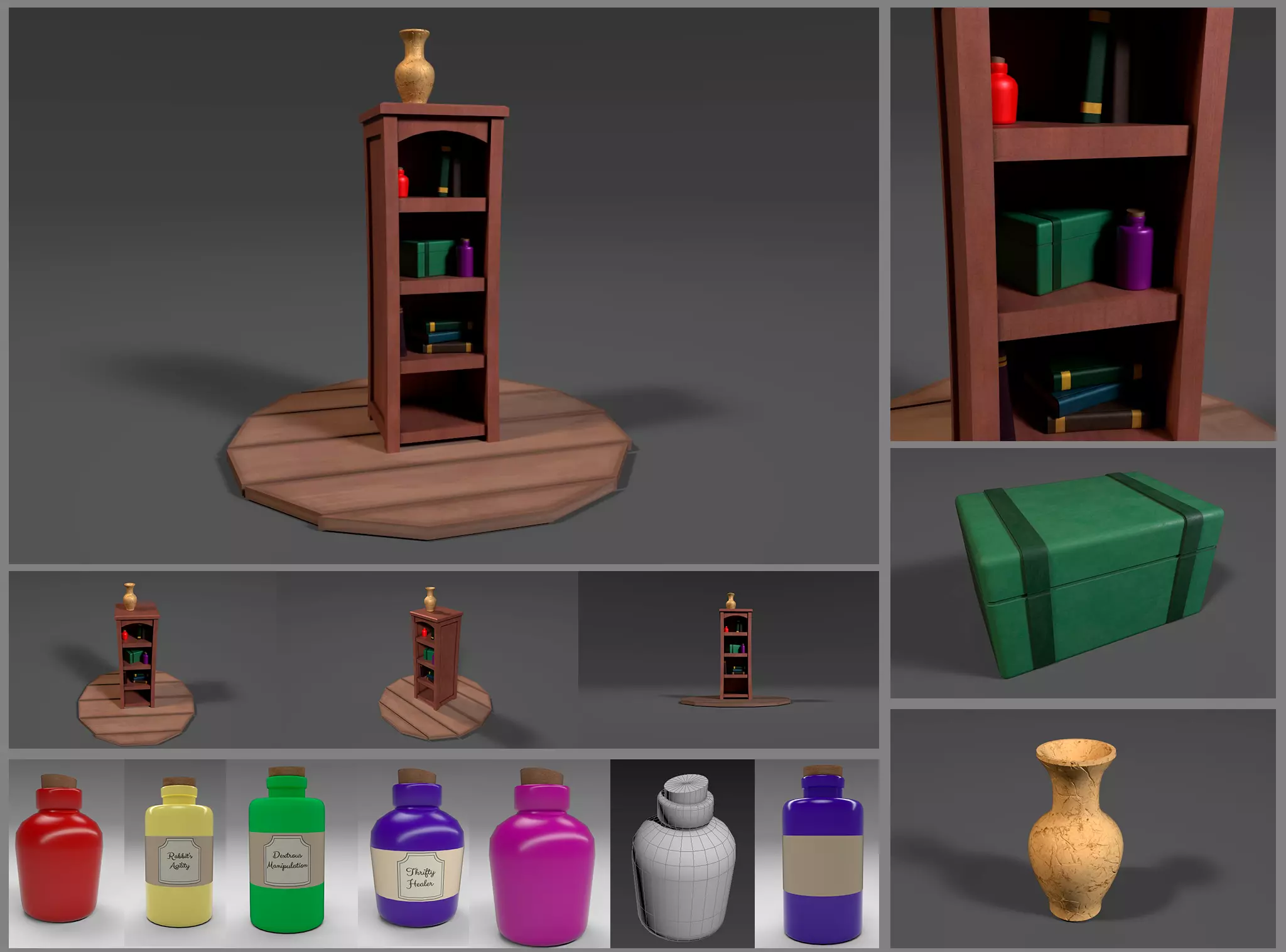 Stylized Alchemists Bookshelf Low-poly 3D model_0