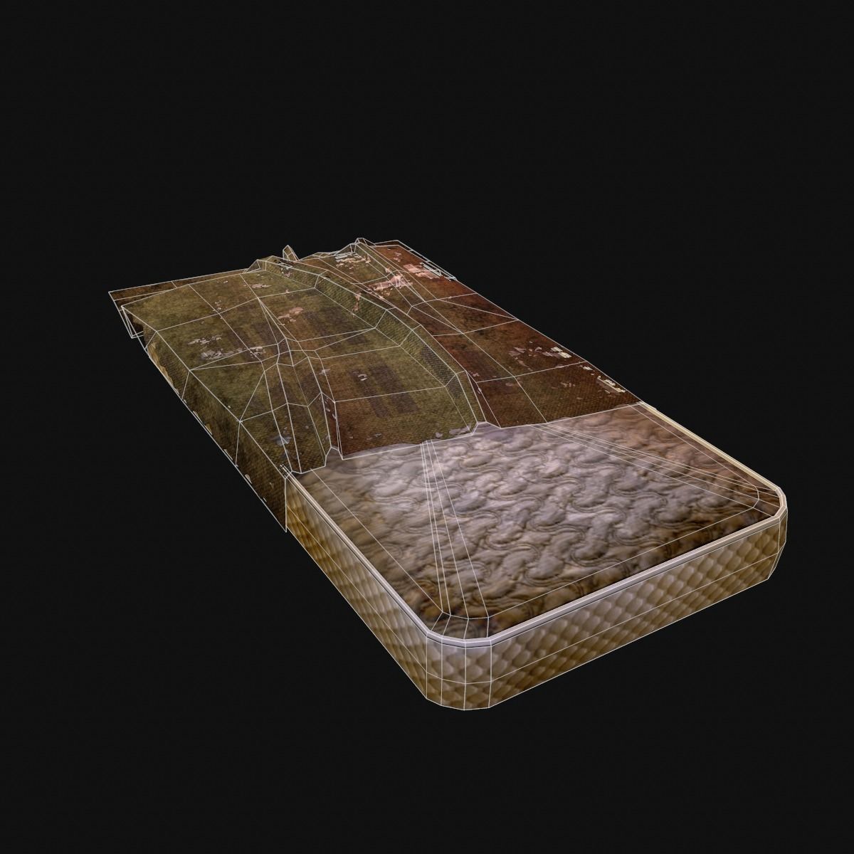 Mattress bed made of wood Low-poly 3D model_4
