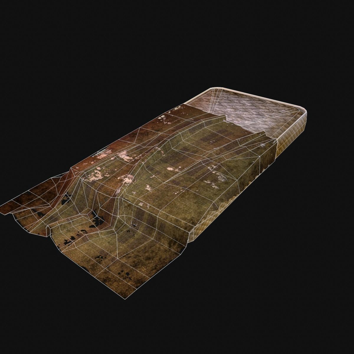 Mattress bed made of wood Low-poly 3D model_1