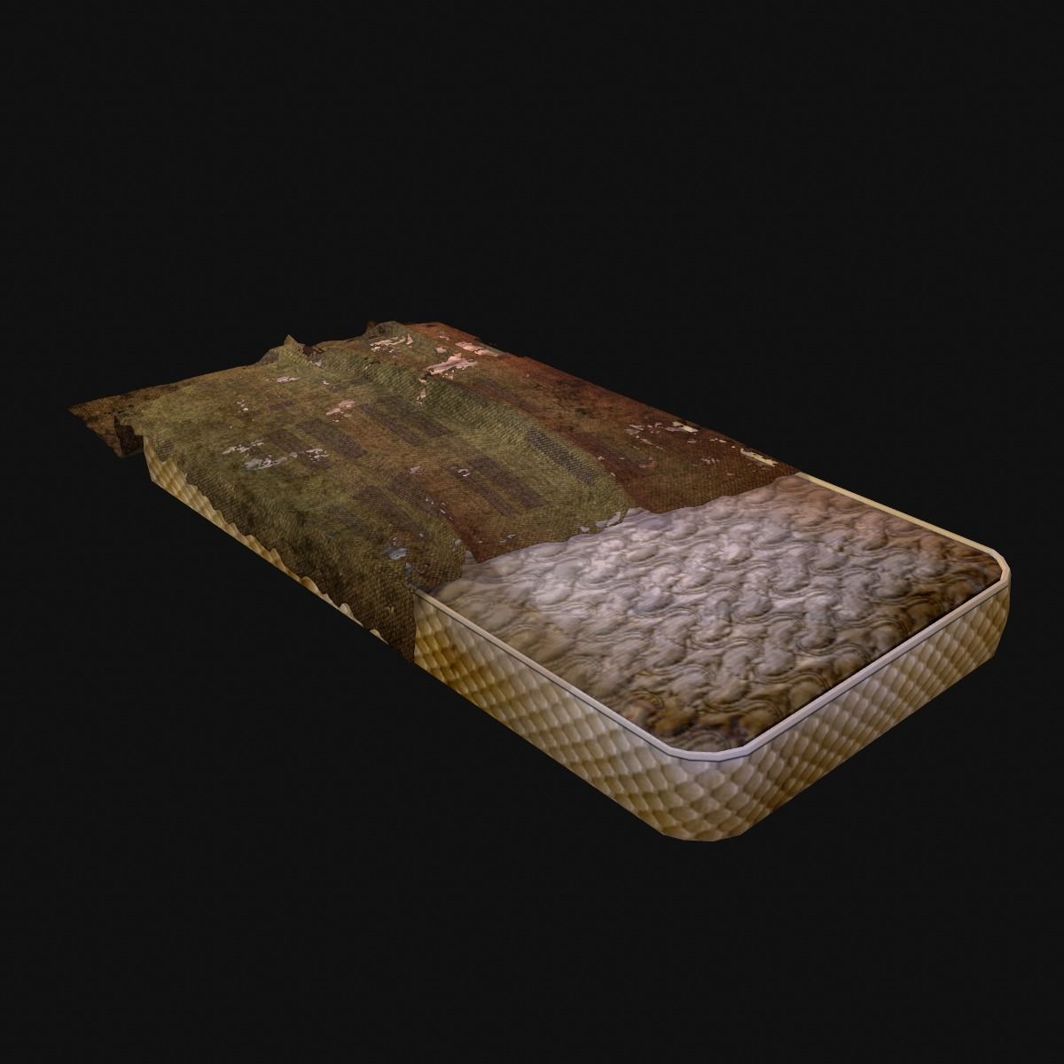 Mattress bed made of wood Low-poly 3D model_2
