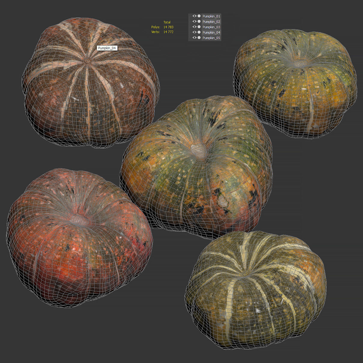Pumpkin - 5 Models Low-poly 3D model_4