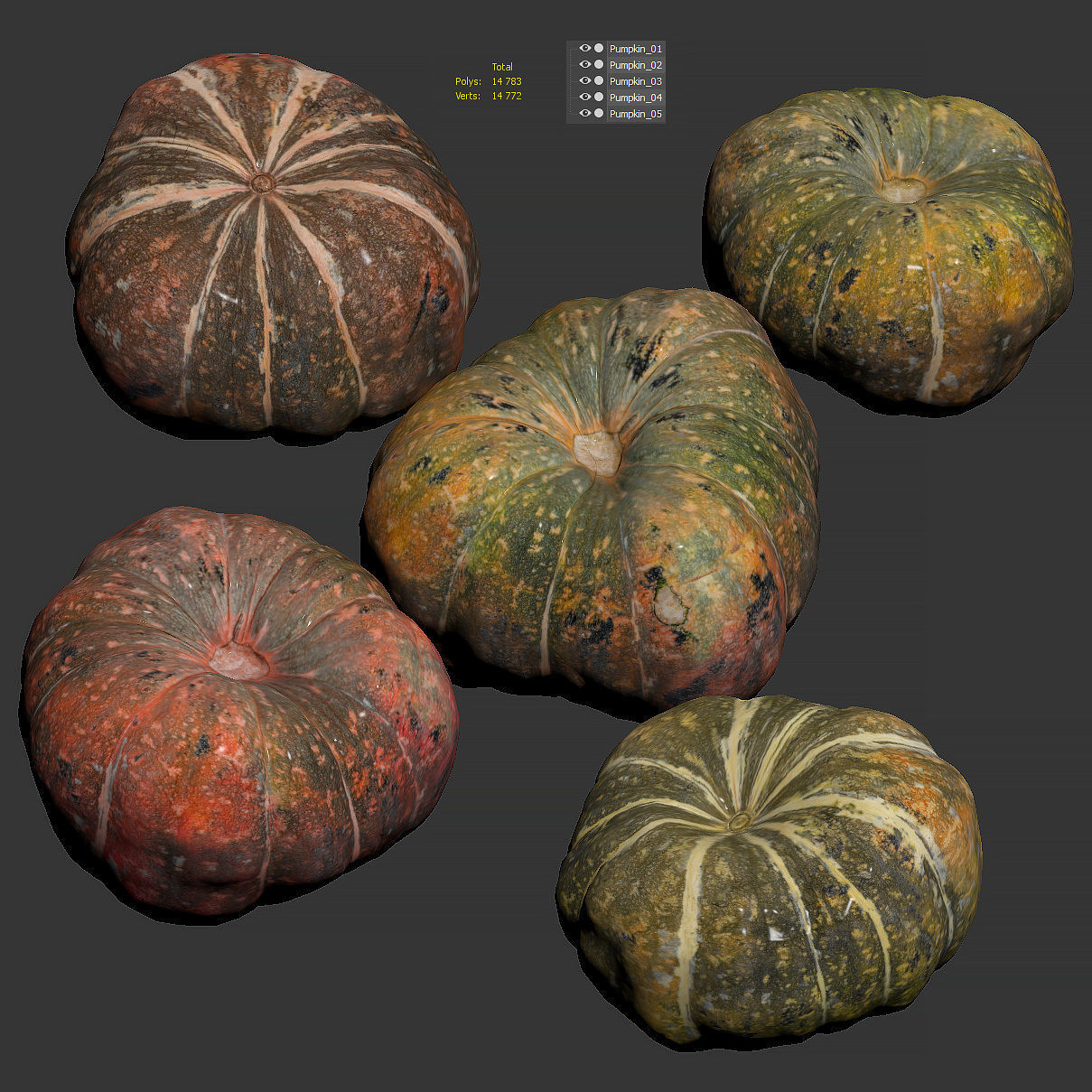Pumpkin - 5 Models Low-poly 3D model_3