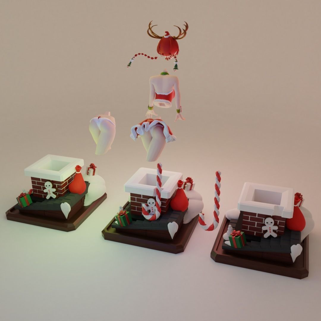 Fantasy World Reindeer Santa Girl Stuck in Chimney Anime Figure 3D print model_6