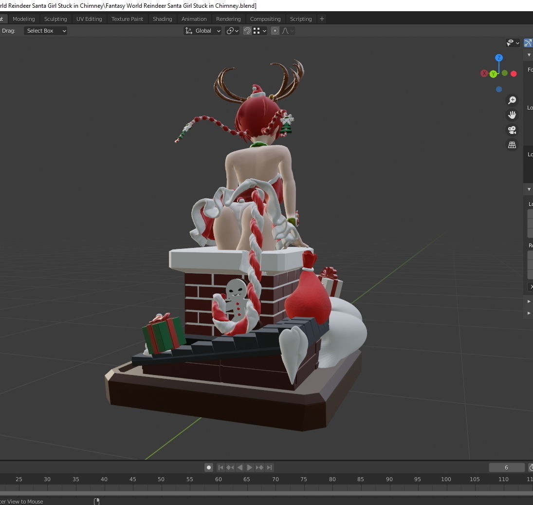 Fantasy World Reindeer Santa Girl Stuck in Chimney Anime Figure 3D print model_4