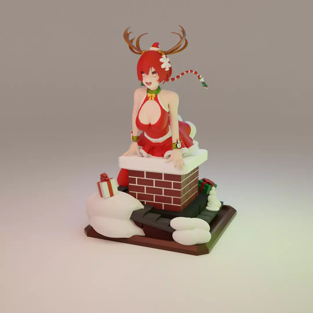 Fantasy World Reindeer Santa Girl Stuck in Chimney Anime Figure 3D print model_0