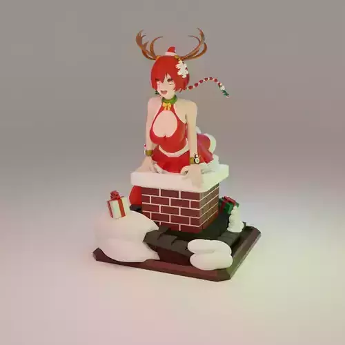 Fantasy World Reindeer Santa Girl Stuck in Chimney Anime Figure 3D print model