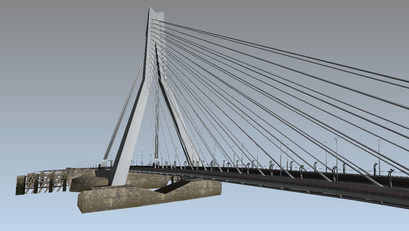 Lowpoly 3d model Erasmus bridge Rotterdam Low-poly 3D model_4