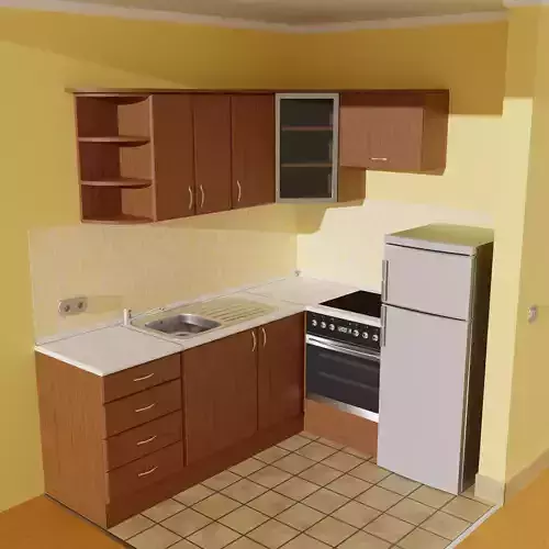 3D Kitchen set with cabinets and walls