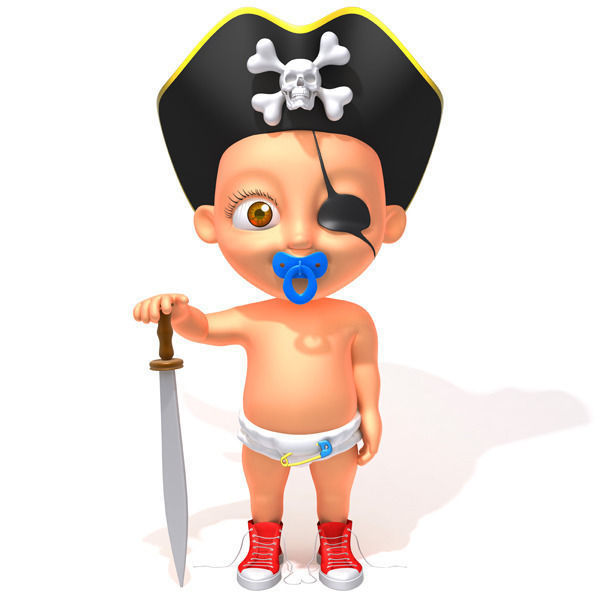 Pirate baby Cartoon Rigged  3D model_3