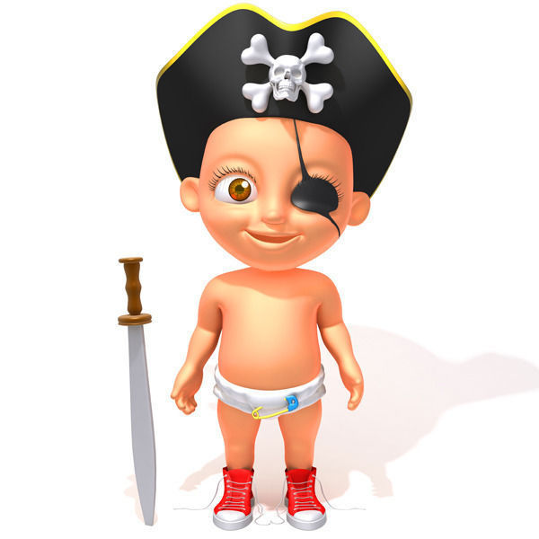 Pirate baby Cartoon Rigged  3D model_4
