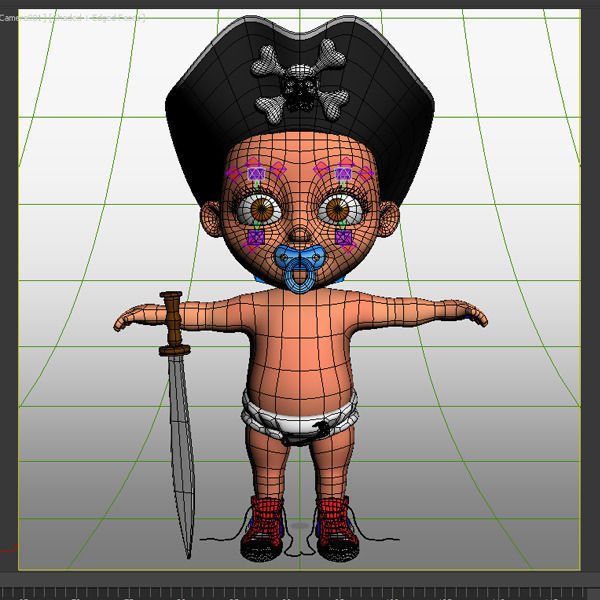 Pirate baby Cartoon Rigged  3D model_14