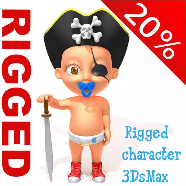 Pirate baby Cartoon Rigged  3D model_0