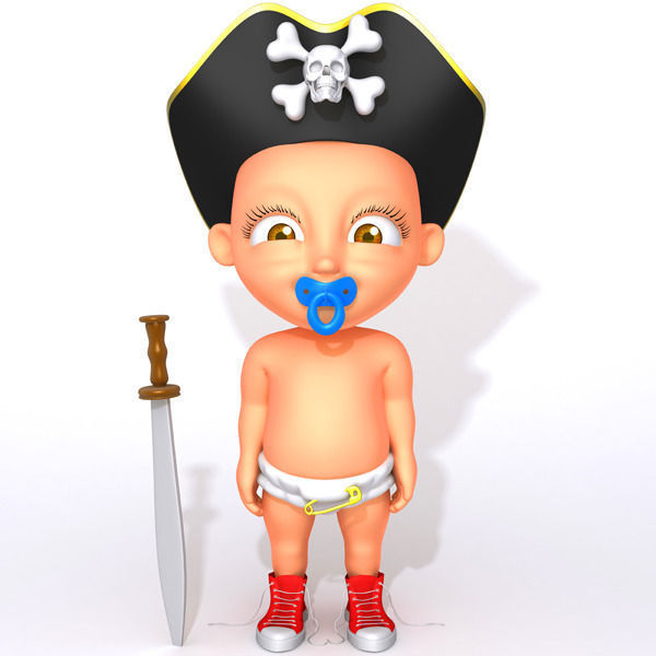 Pirate baby Cartoon Rigged  3D model_2
