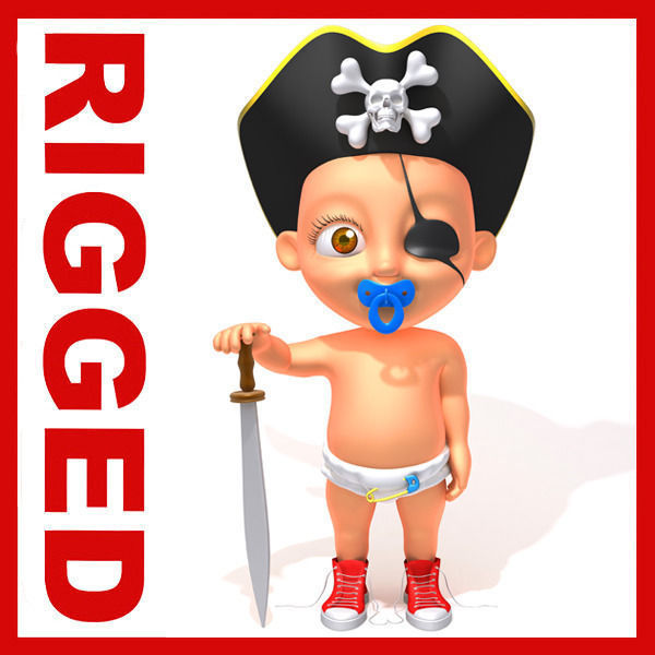 Pirate baby Cartoon Rigged  3D model_1