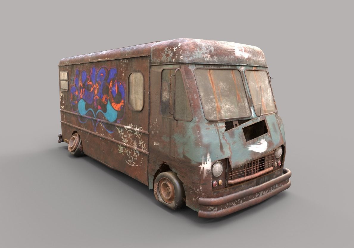Abandoned Van With Graffiti 3D model_9