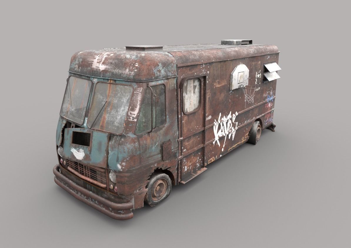Abandoned Van With Graffiti 3D model_8
