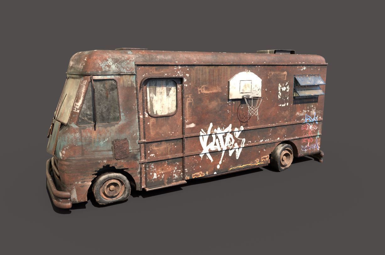 Abandoned Van With Graffiti 3D model_1