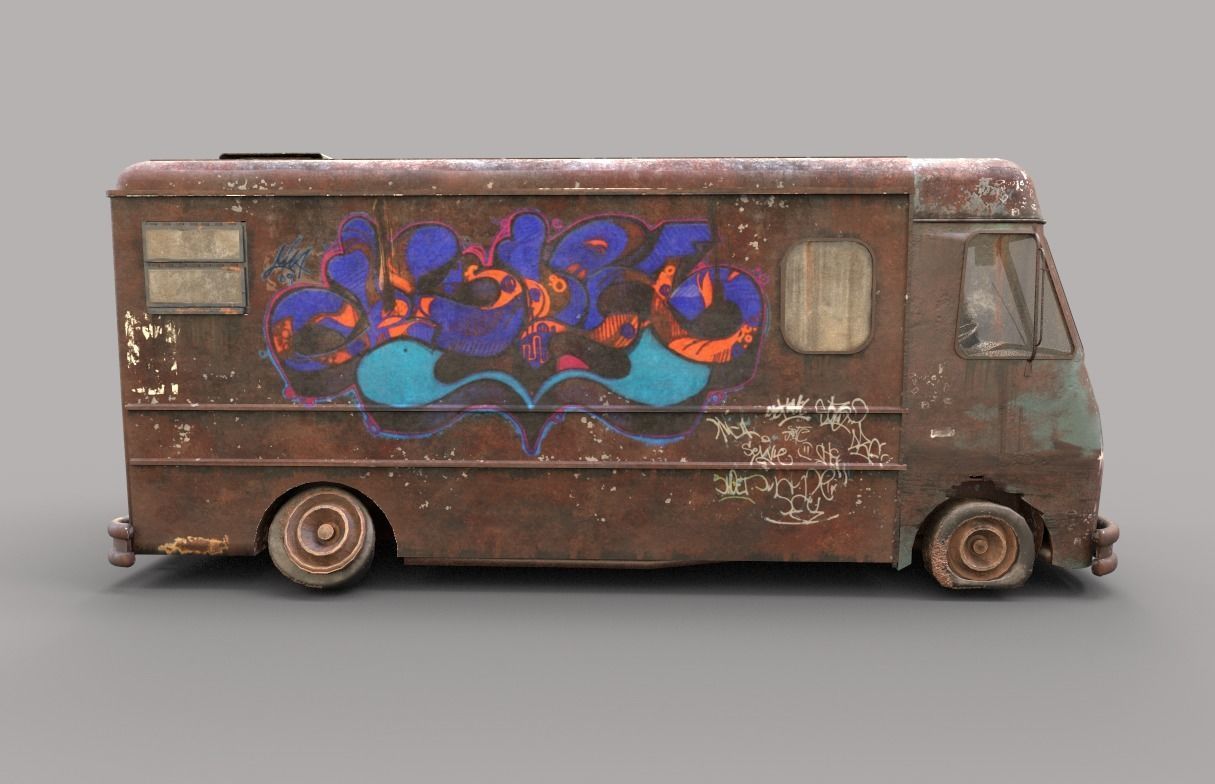 Abandoned Van With Graffiti 3D model_10