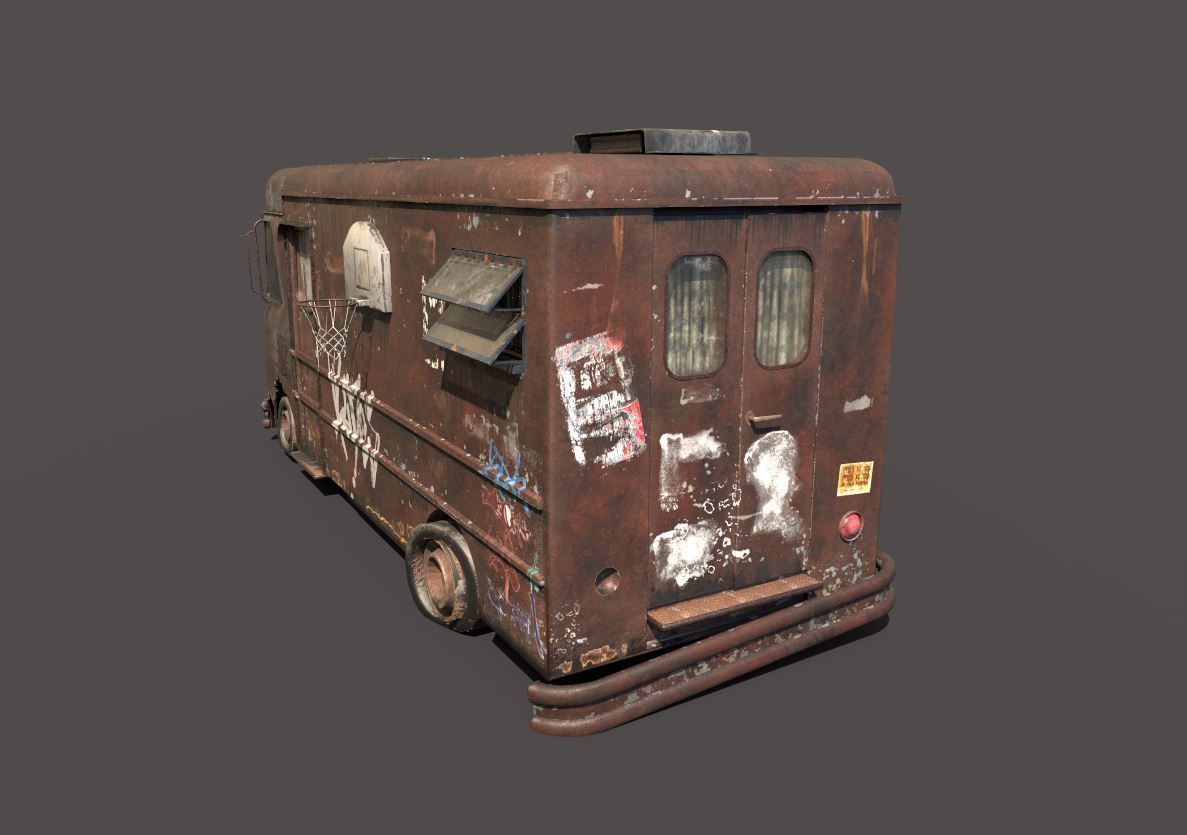 Abandoned Van With Graffiti 3D model_4