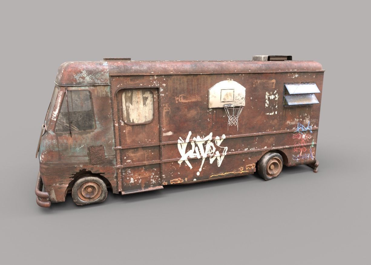 Abandoned Van With Graffiti 3D model_11