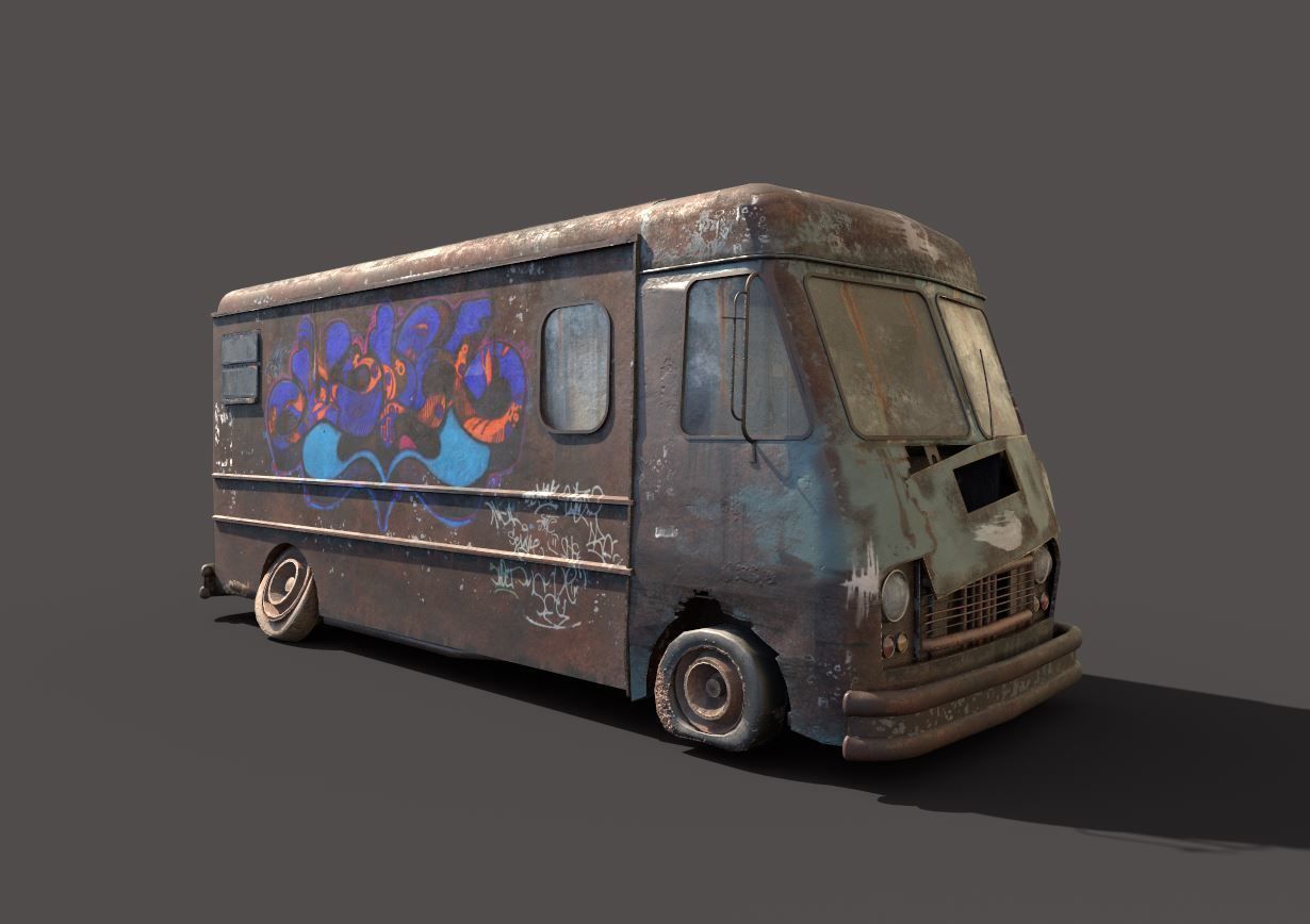 Abandoned Van With Graffiti 3D model_2