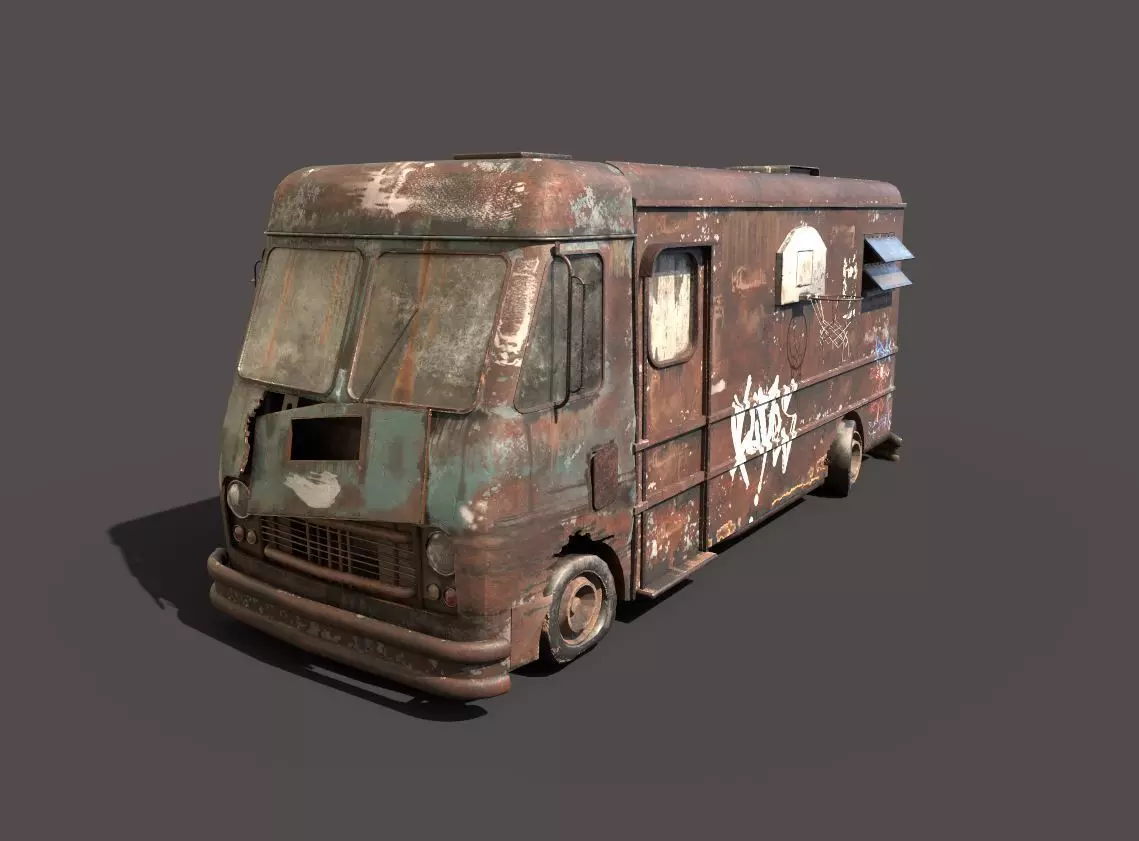 Abandoned Van With Graffiti 3D model_0