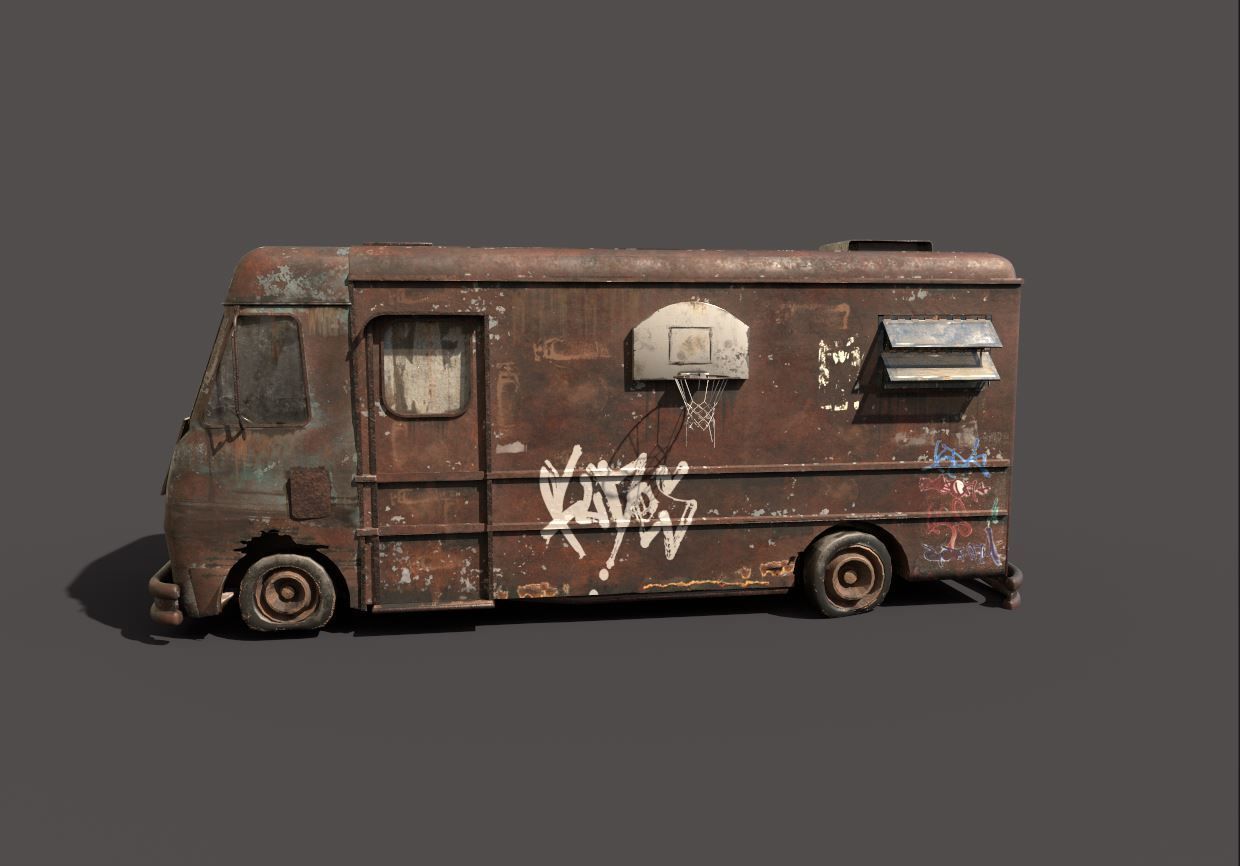 Abandoned Van With Graffiti 3D model_3
