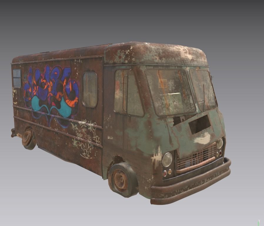 Abandoned Van With Graffiti 3D model_7