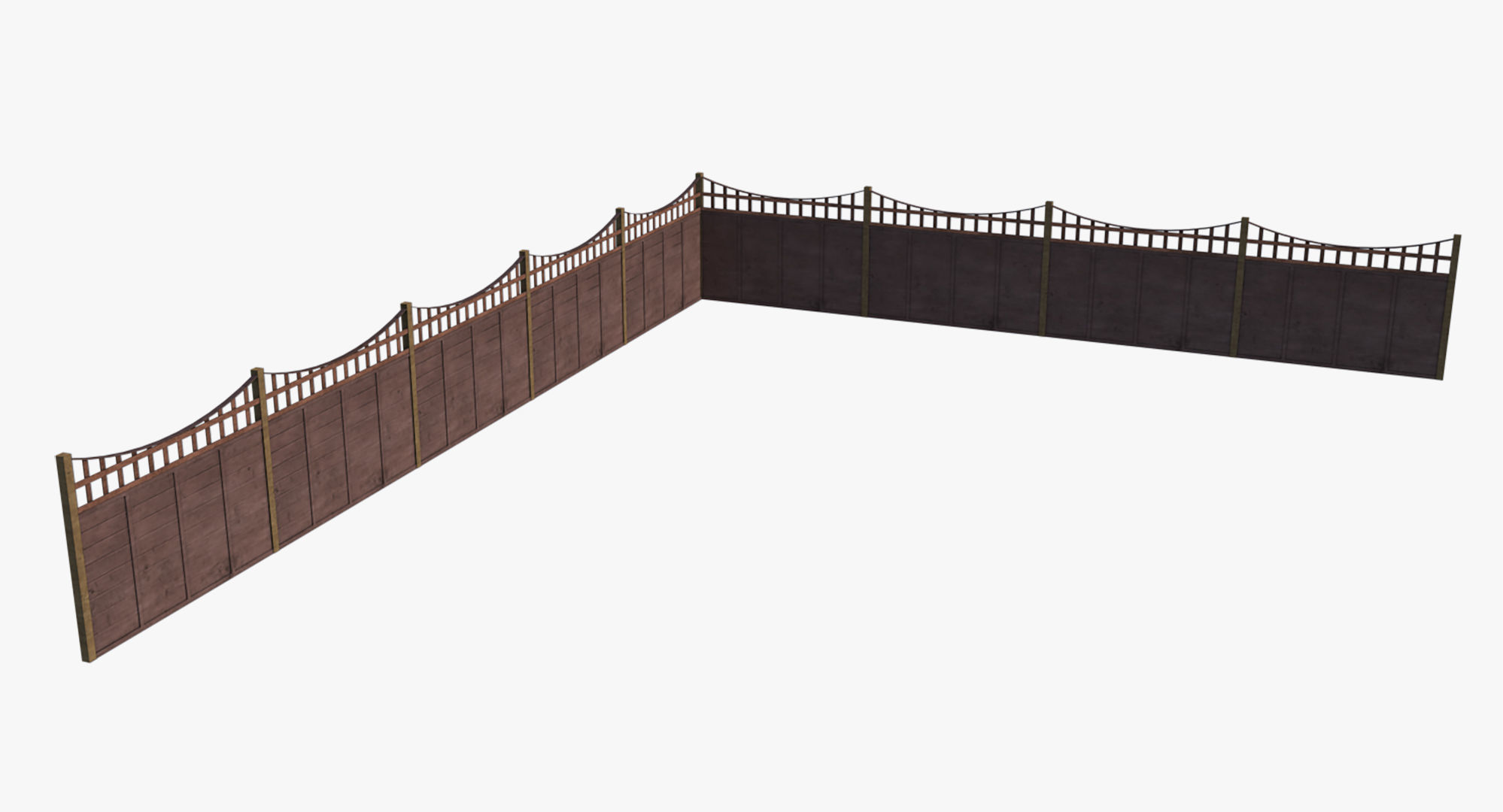 Modular Wooden Fence Low-poly 3D model_3