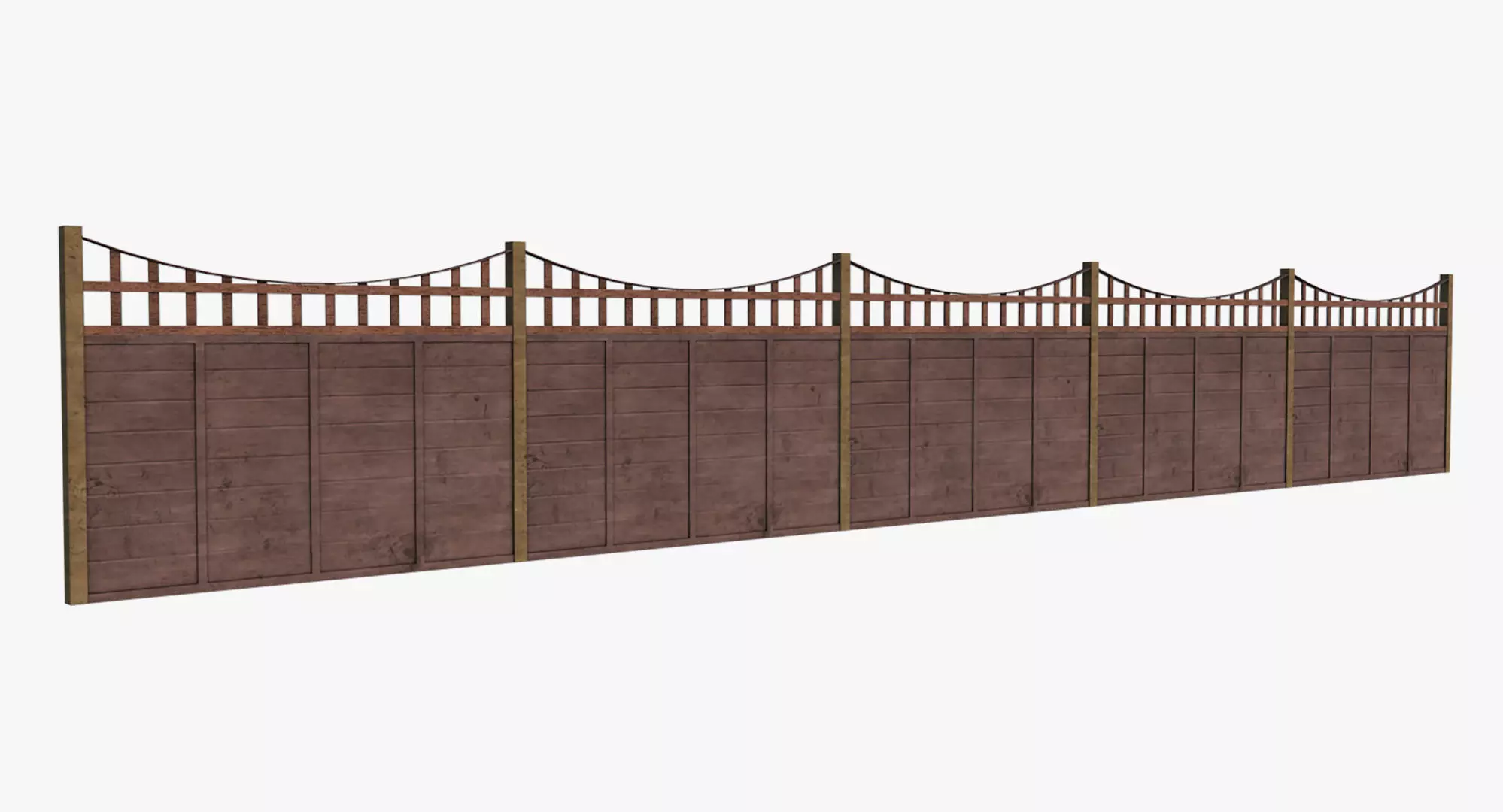 Modular Wooden Fence Low-poly 3D model_0