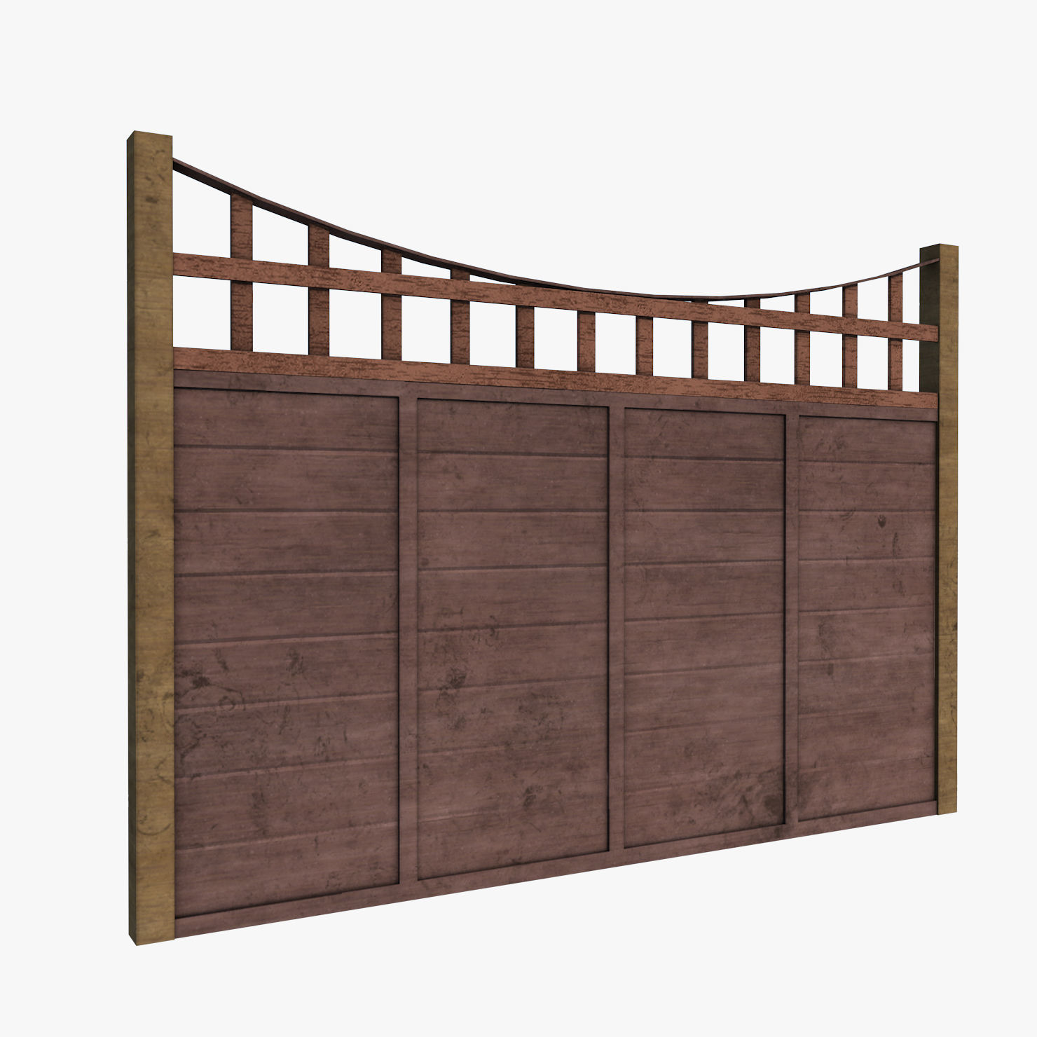 Modular Wooden Fence Low-poly 3D model_2
