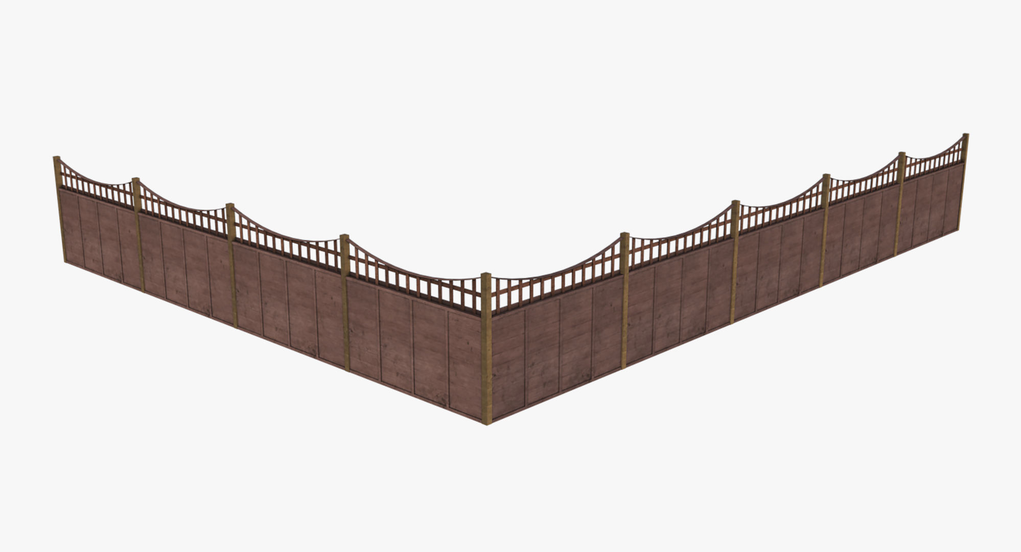Modular Wooden Fence Low-poly 3D model_4