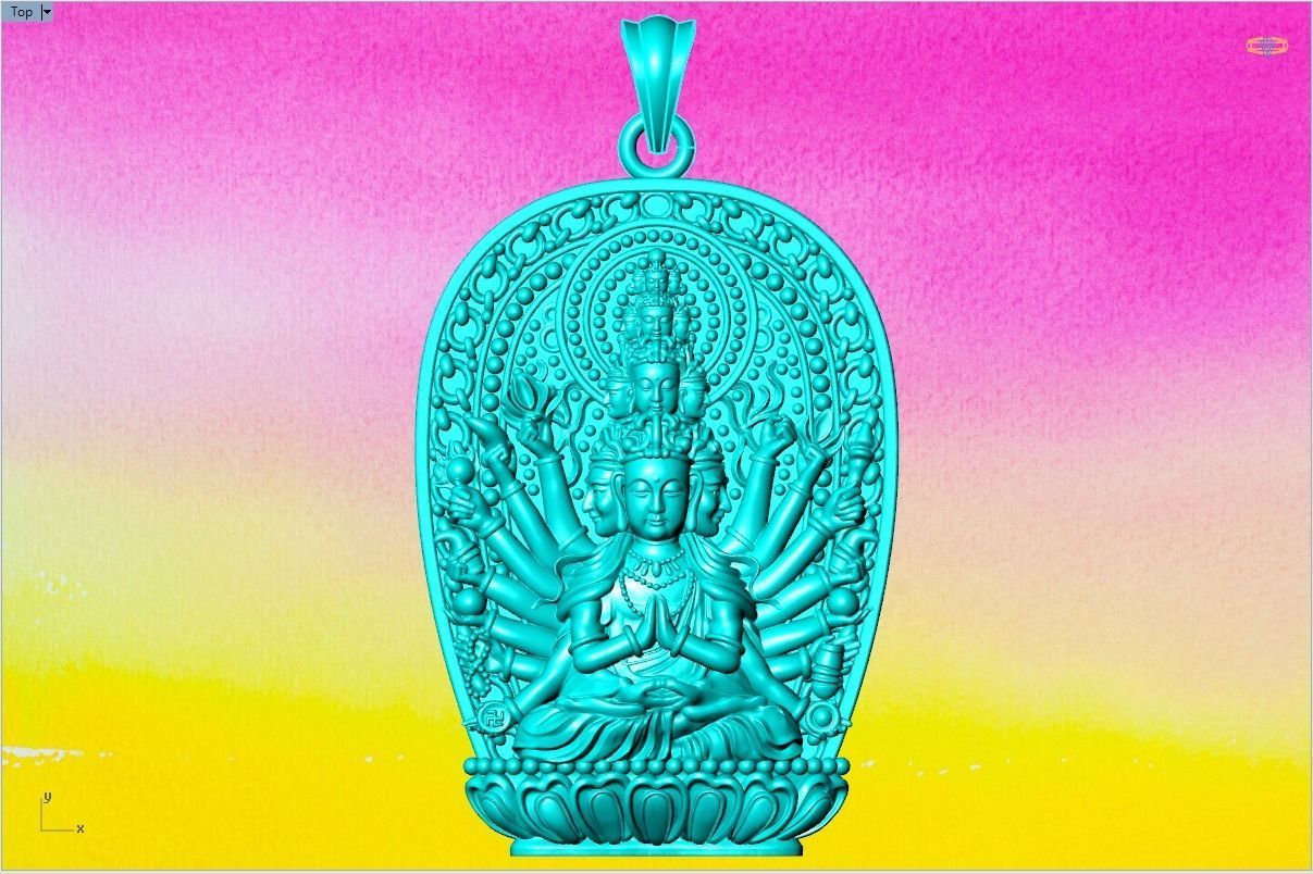 GuanYin thousand eyes hands - Avalokistesvara Buddha pendant 3D print model_9