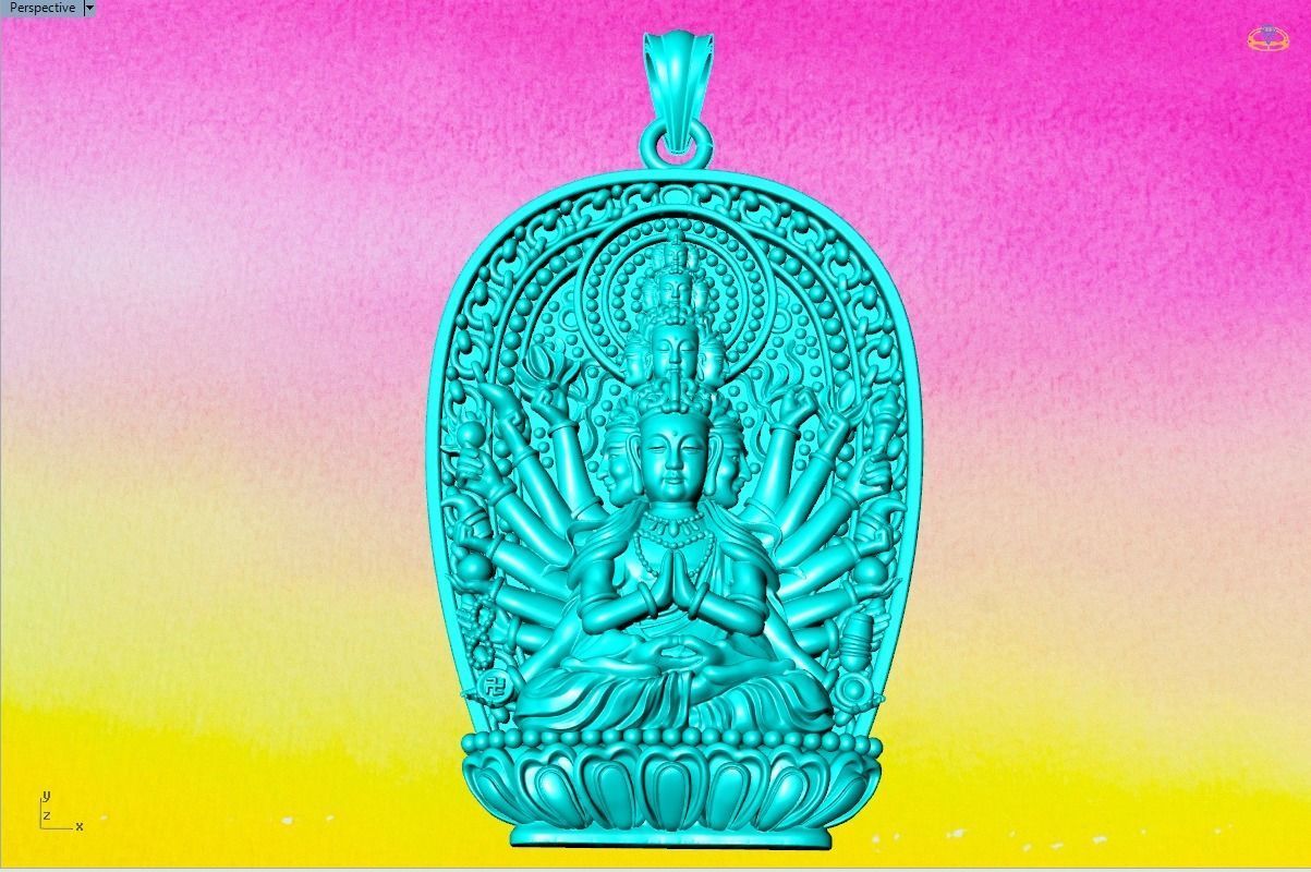 GuanYin thousand eyes hands - Avalokistesvara Buddha pendant 3D print model_10
