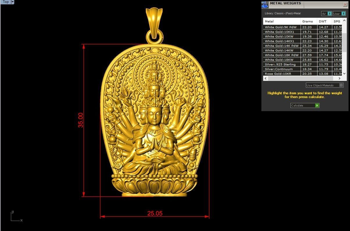 GuanYin thousand eyes hands - Avalokistesvara Buddha pendant 3D print model_6