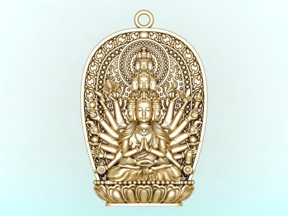 GuanYin thousand eyes hands - Avalokistesvara Buddha pendant 3D print model_3