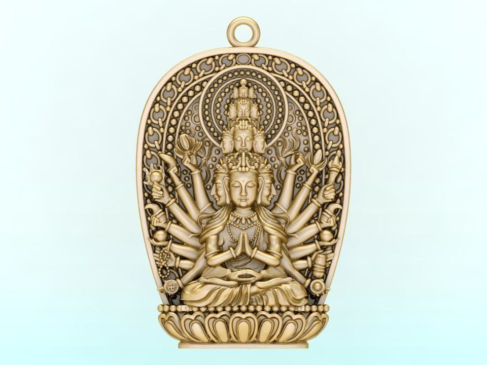 GuanYin thousand eyes hands - Avalokistesvara Buddha pendant 3D print model_8