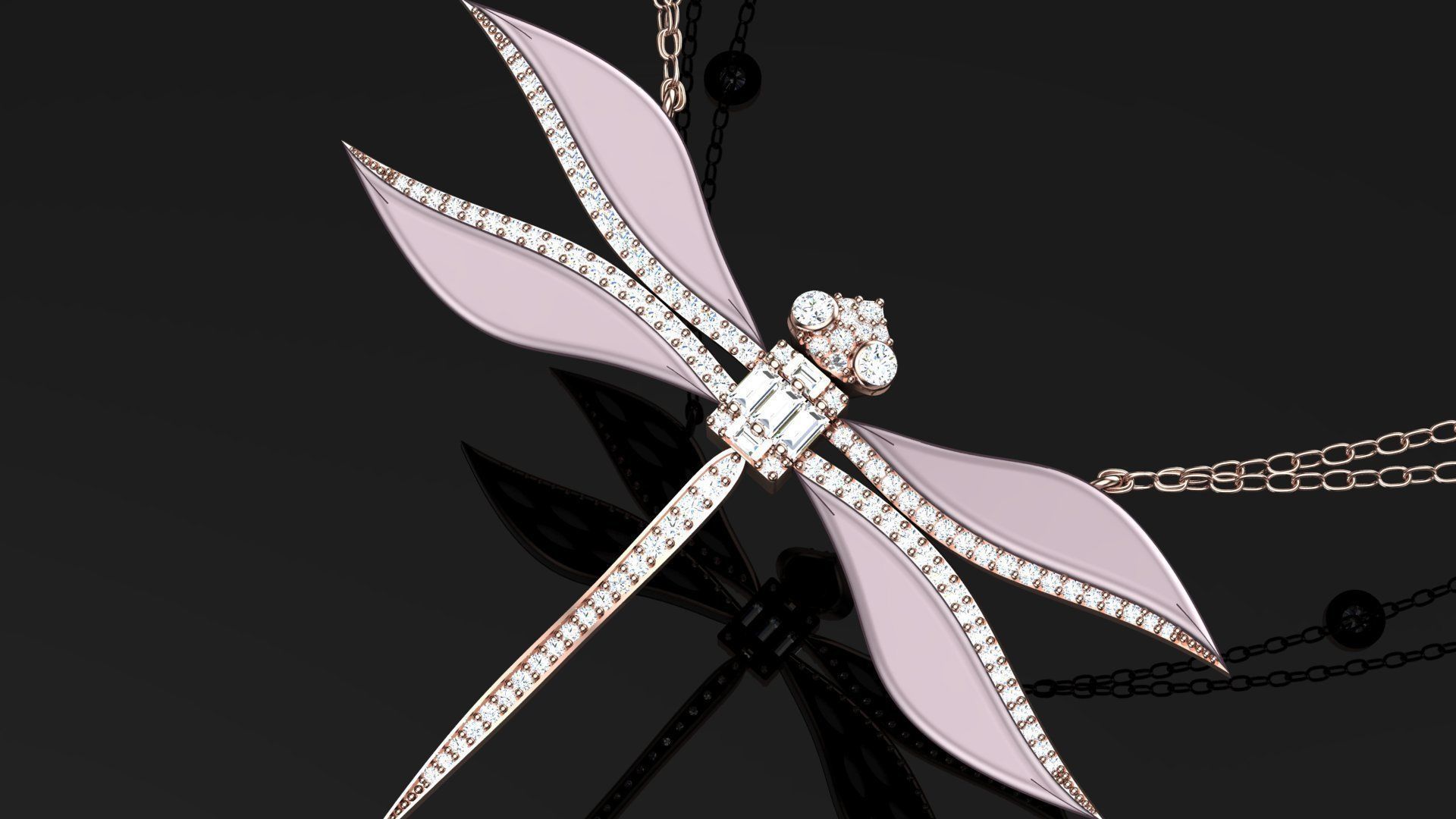 libelul emerald dragonfly necklace with diamonds 3D model_1