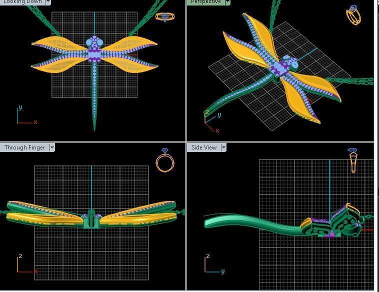 libelul emerald dragonfly necklace with diamonds 3D model_3