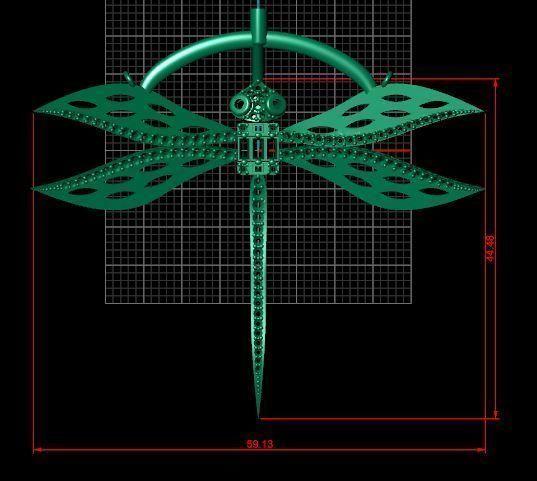 libelul emerald dragonfly necklace with diamonds 3D model_9