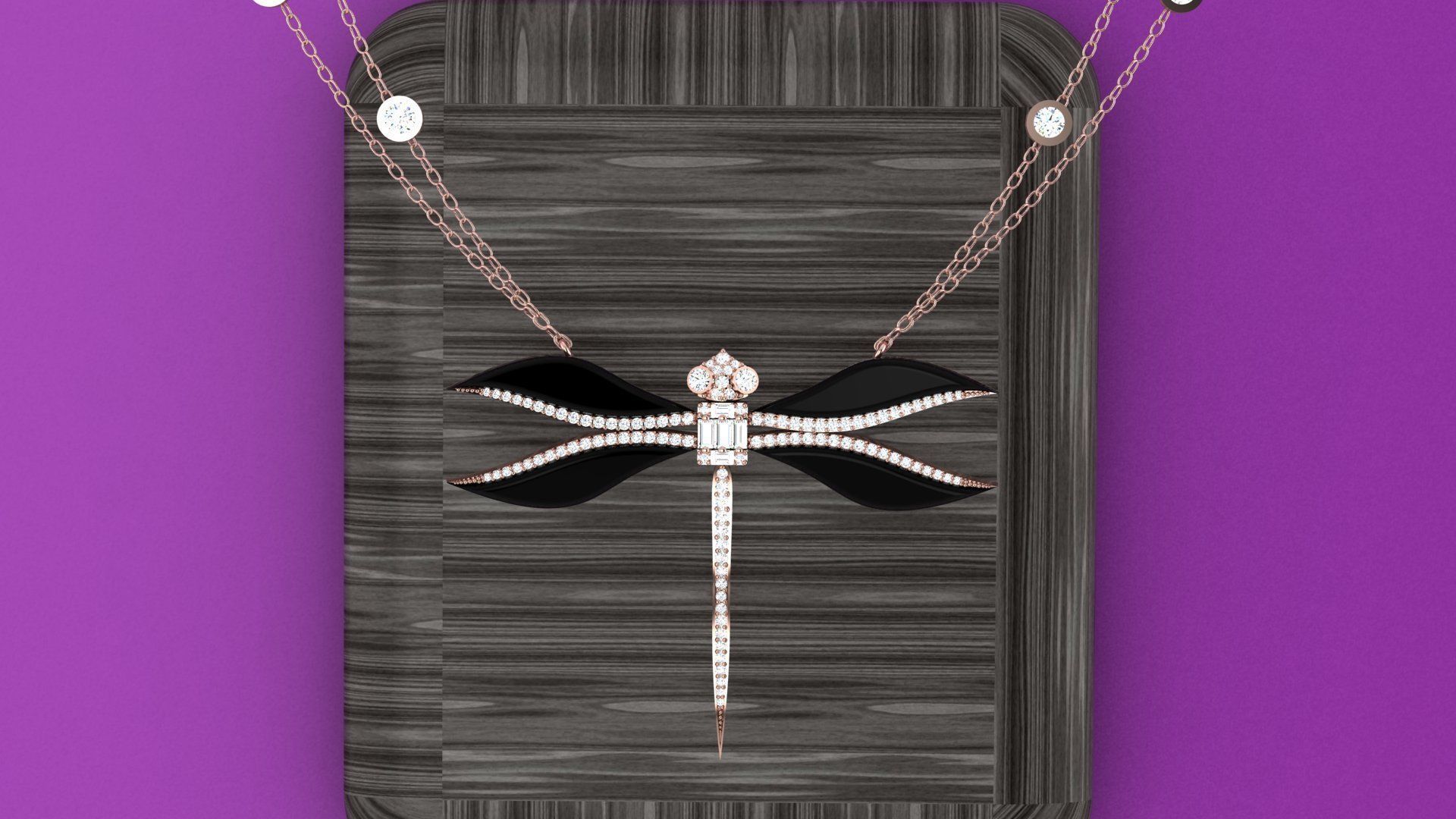 libelul emerald dragonfly necklace with diamonds 3D model_2