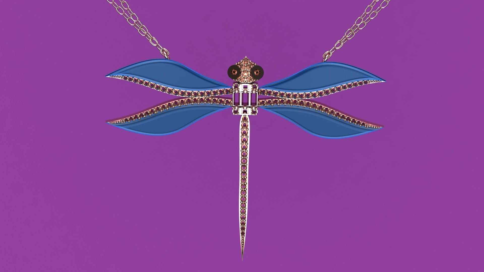 libelul emerald dragonfly necklace with diamonds 3D model_8