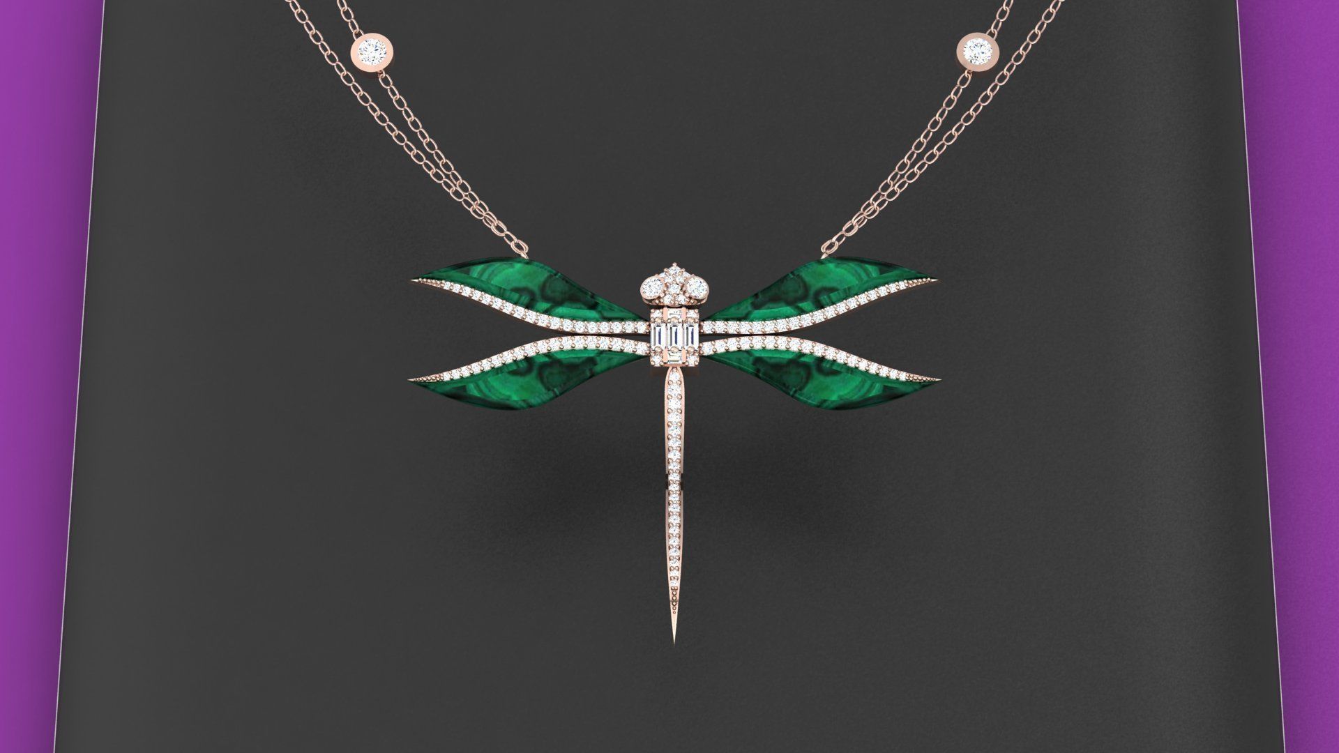 libelul emerald dragonfly necklace with diamonds 3D model_10