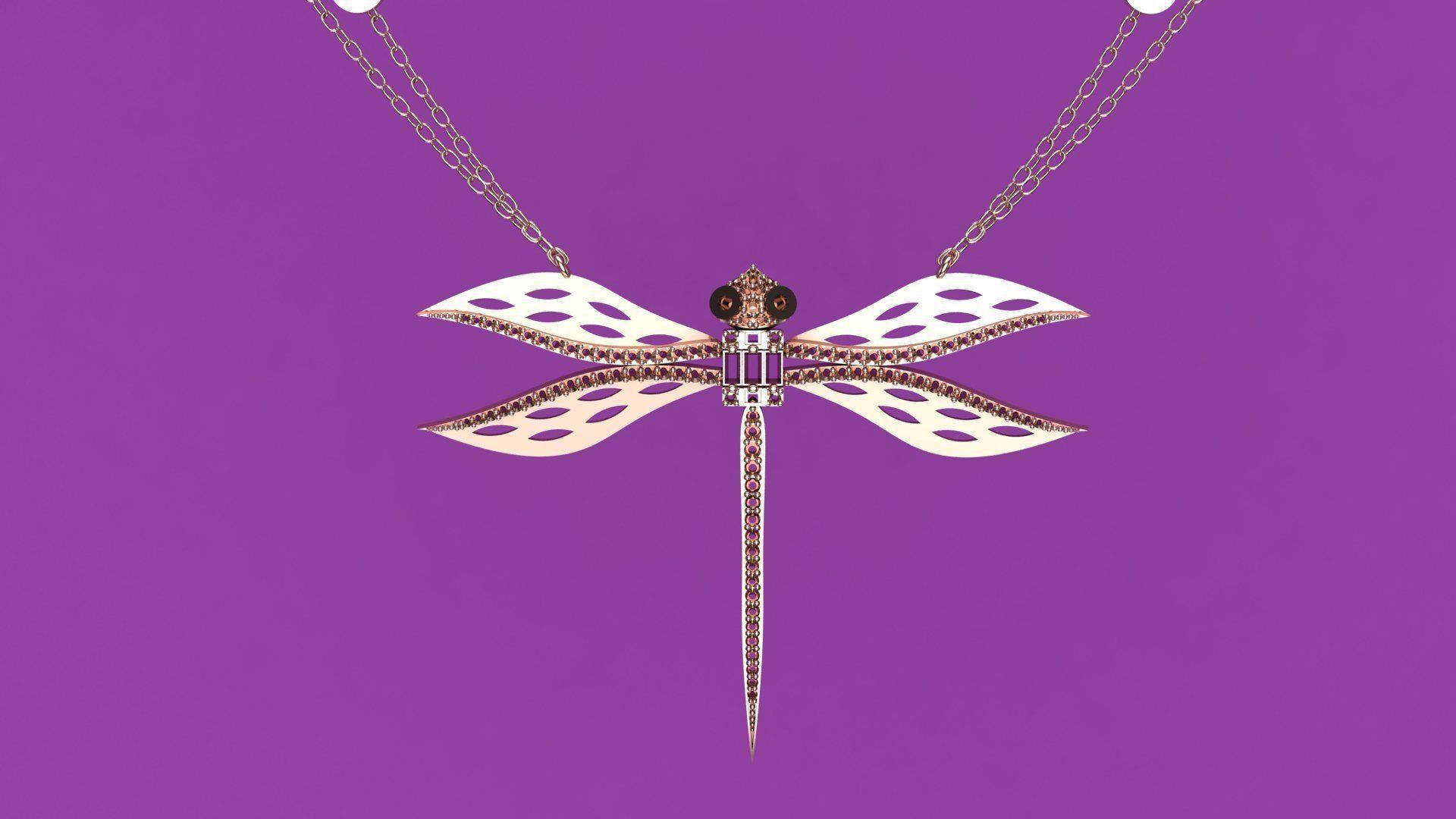 libelul emerald dragonfly necklace with diamonds 3D model_4
