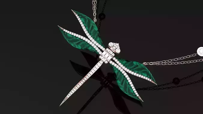 libelul emerald dragonfly necklace with diamonds